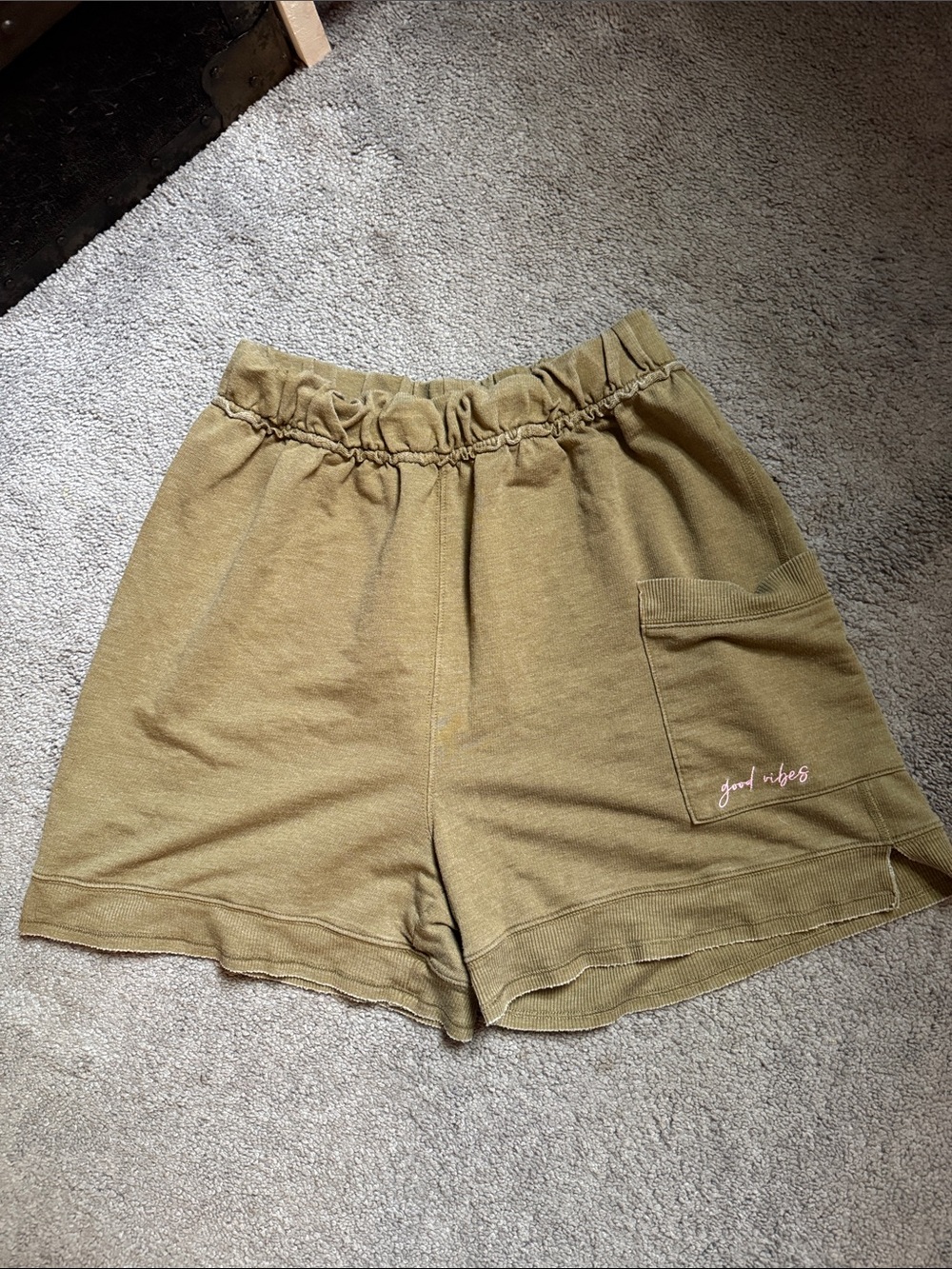Free People Olive Green 'Good Vibes' Lounge Athletic Shorts